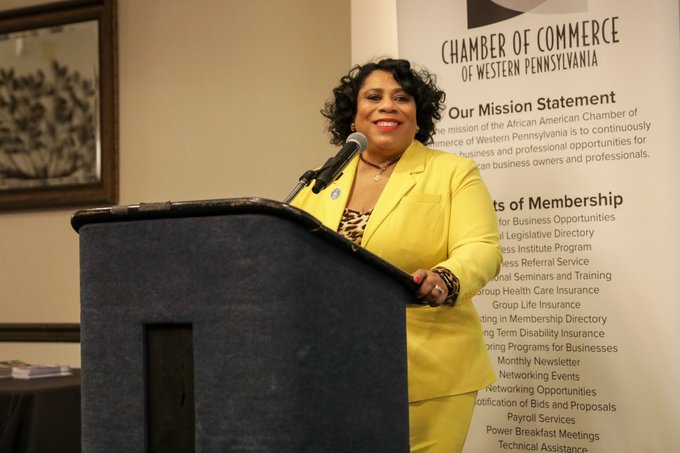 Dr. Harvey-Smith speaking at the African American Chamber of Commerce of Western Pennsylvania PowerBreakfast