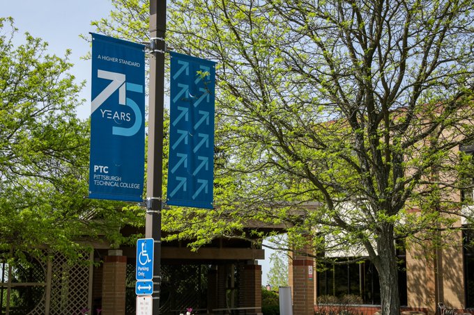 The 75th Anniversary sign on display on campus