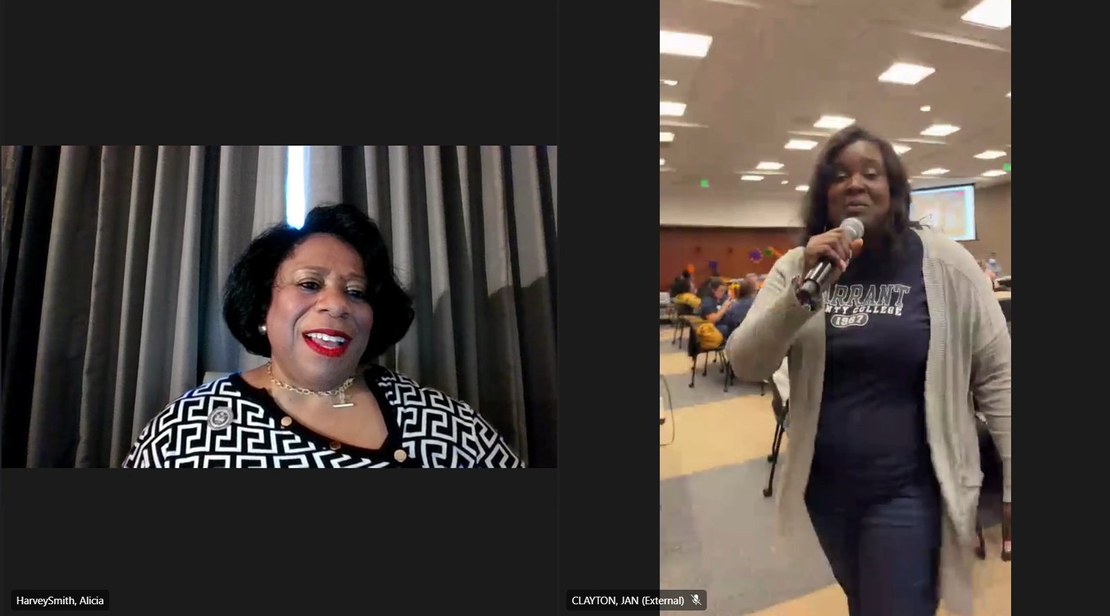 A photo taken during Dr. Alicia B. Harvey-Smith's virtual presentation at the Student Affairs Retreat taking place at Tarrant County College.