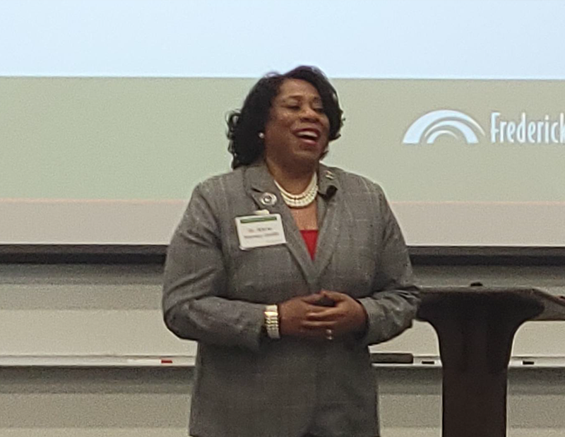 Dr. Harvey-Smith speaking at the Frederick Community College Enrollment Summit.