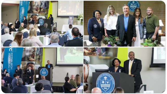 A collage of photos from Dr. Margaret Betlyn's memorial service at Pittsburgh Technical College. 