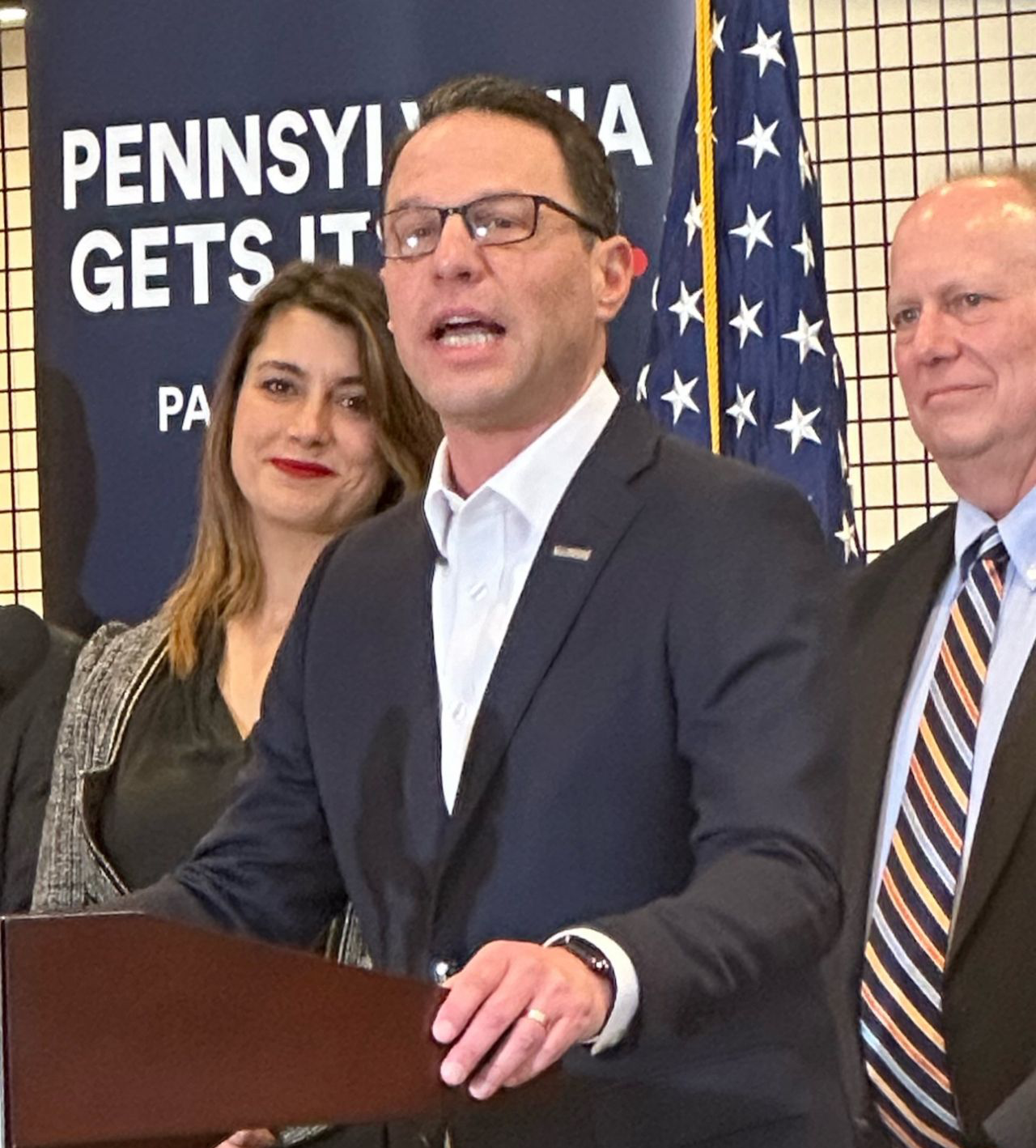 Governor Josh Shapiro speaking at his press conference where he announced PA's New Priority Areas.