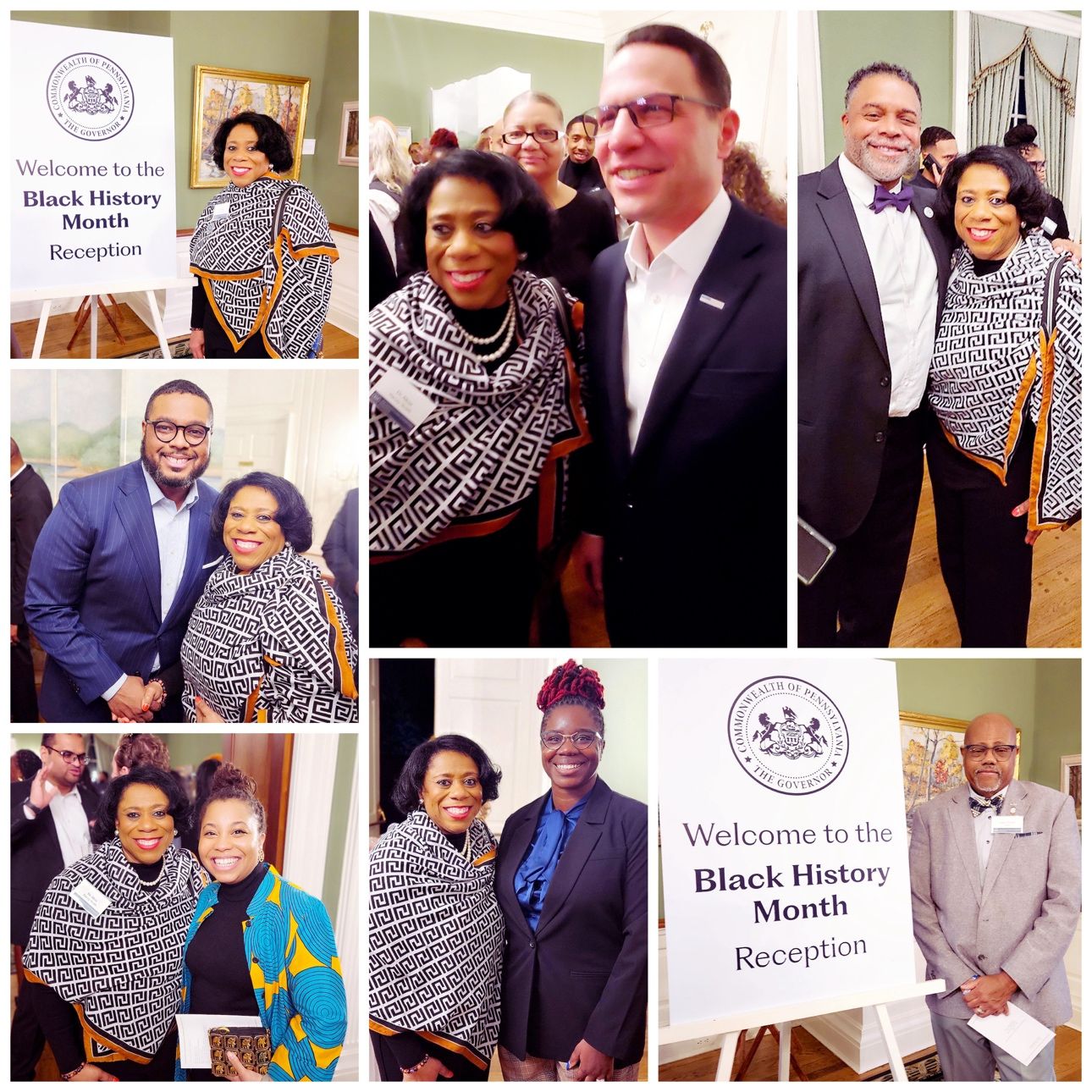 A collage of photos of Dr. Alicia B. Harvey-Smith at Gov. Shapiro's reception to celebrate the culmination of Black History Month.